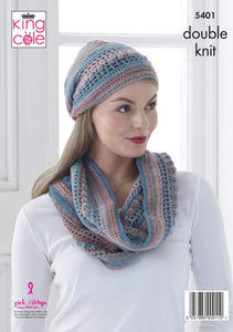 King Cole Crochet Pattern 5401 - Ladies Shawl, Cowl and Hat Riot DK