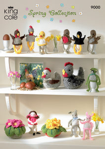 King Cole Spring Collection Knitting Pattern - Pot of Primulas, Egg Cosies and Speckled Hens 9000