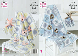 King Cole Crochet Pattern Teddy & Bunny Blankets and Comforter Toys - Cherished & Double Knit