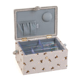 HobbyGift Sewing Box (M) - Embroidered Lid - Bees - Bee Happy