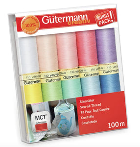 Gutermann Sew All Thread Set - 10x 100m Reels Mix Colours - Summer Pastels