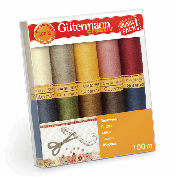 Gutermann Thread Set: Natural Cotton C No. 50 - 10 x 100m - Colour Assortment 3