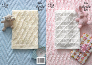 King Cole Knitting Pattern 3506 - Baby Cot & Pram Blanket DK