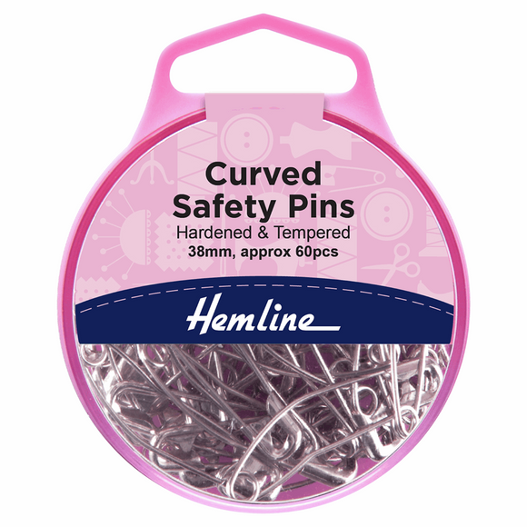 Hemline Curved Safety Pins - Hardened & Tempered - 38mm 60pcs