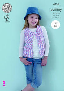 King Cole Knitting Pattern 4536 - Child's Waistcoat/Cardigan/Hat Yummy
