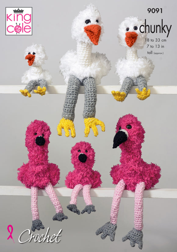 King Cole Crochet Pattern Stork & Flamingo Families - Chunky 9091
