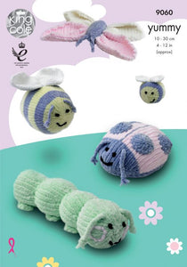 King Cole Knitting Pattern 9060 Lady Bugs, Bee, Butterfly Yummy