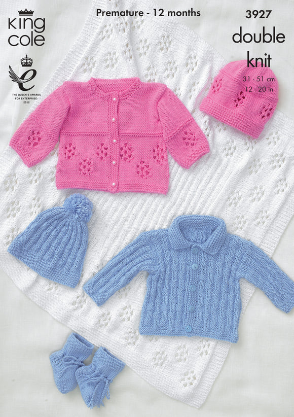 King Cole Knitting Pattern Jackets, Hats, Bootees and Shawl Knitted with Cottonsoft DK - 3927