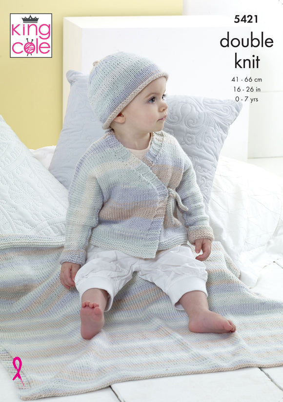 King Cole Knitting Pattern Babies Cardigan, Hat & Blanket - DK 5421