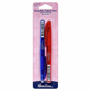 Hemline Erasable Fabric Marker Pens - Blue/Red with Erasers