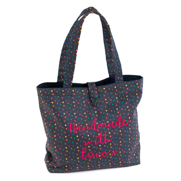 HobbyGift Craft Bag - Shoulder Tote - Embroidered Slogan - Hearts
