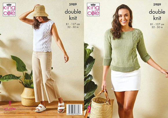 King Cole Pattern Tops Knitted in Linendale DK 5989