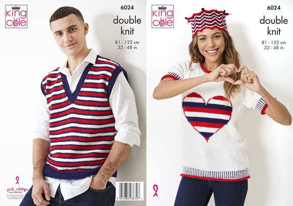 King Cole Pattern Sweater, Tank Top, & Crown Knitted in Merino Blend DK 6024