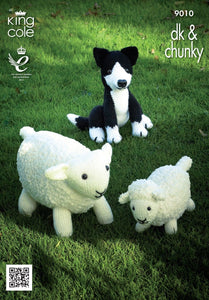 King Cole Knitting Pattern Farmyard Animals - Sheep, Lamb and Sheepdog Toys 9010
