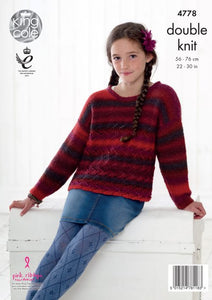 King Cole Knitting Pattern 4778 - Girls Hoodie & Sweater DK