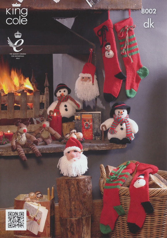 King Cole Knitting Pattern Christmas Snowman, Santa Head, Rudolf and Christmas Stockings - Double Knit 8002
