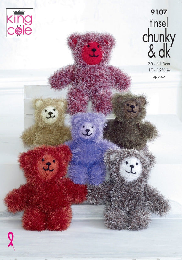 King Cole Knitting Patterns 9107 - Tinsel Teddies Tinsel