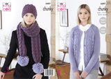 King Cole Knitting Pattern Cardigan, Hat & Scarf Knitted in Big Value Poplar Chunky - 5497