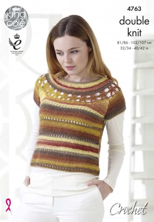 King Cole Crochet Pattern 4763 - Top with Yoke& Accessories Riot DK