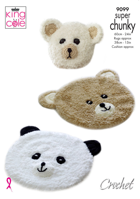 King Cole Crochet Pattern Teddy & Panda Rugs with Cushion - Super Chunky 9099