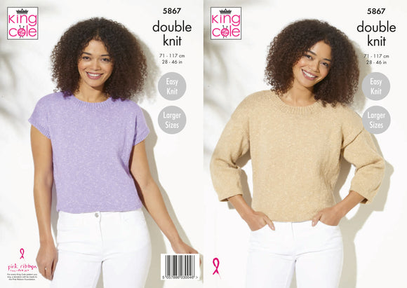 King Cole Knitting Pattern Sweater & Top: Knitted in Cotton Top DK - 5867