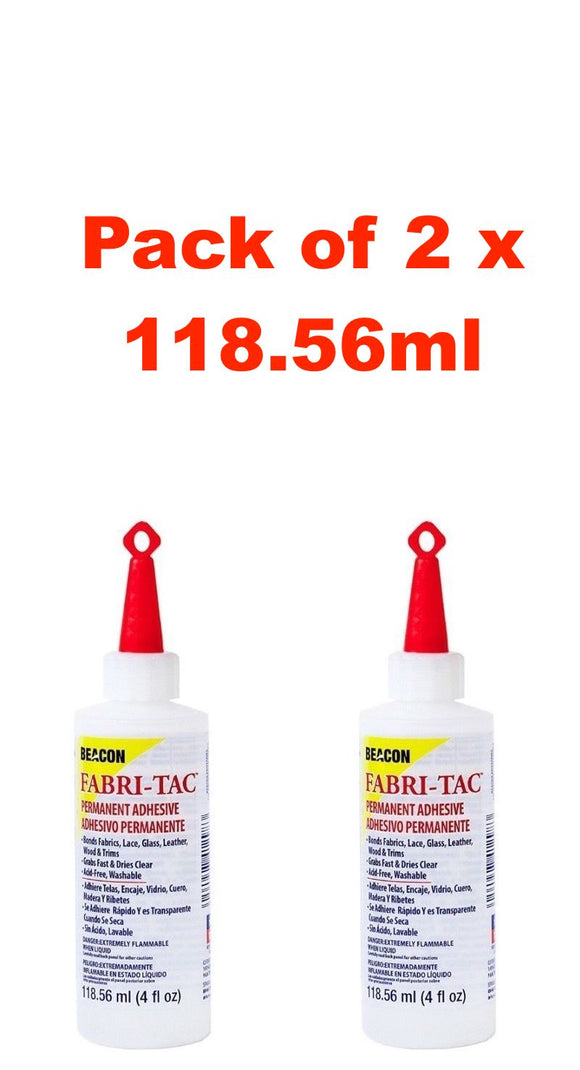 2x Fabri-Tac Fabric Glue 118.56ml Bottles - Clear Adhesive