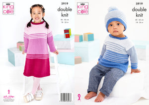King Cole Knitting Pattern Sweater Dress, Sweater & Hat Knitted in Cottonsoft DK 5919