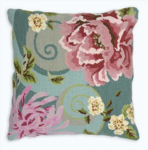 Anchor Tapestry Cushion Front Kit - 40cm x 40cm - Floral Swirl in Green 