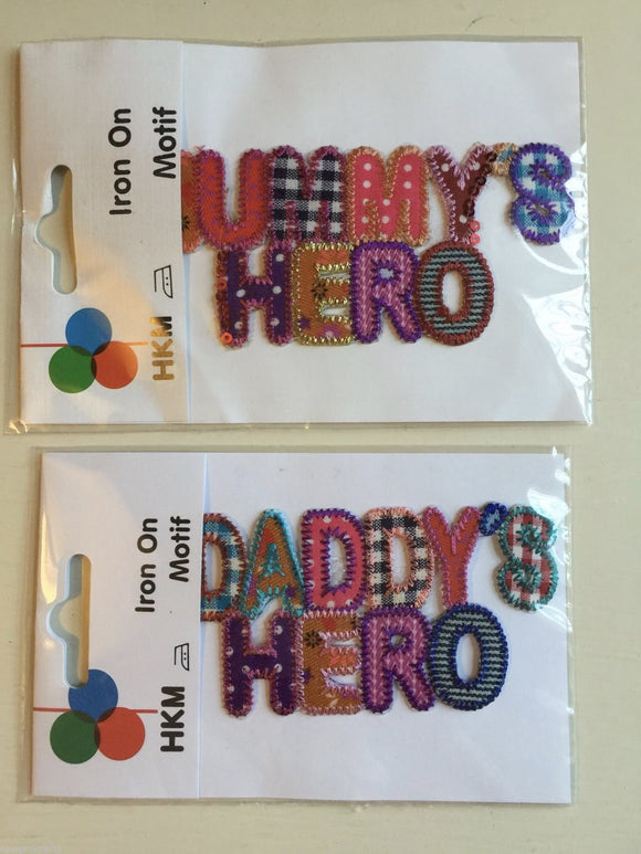 Mummy's Hero Daddy's Hero Applique 