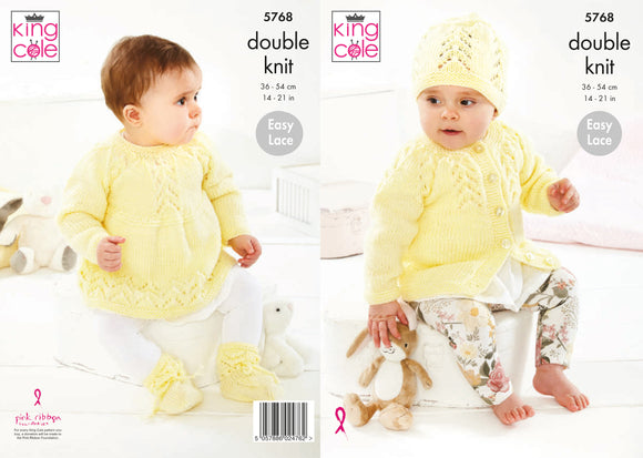King Cole Knitting Pattern Cardigan, Angel Top, Hat & Bootees - DK 5768