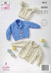 King Cole Pattern Cardigans & Hat Knitted in Comfort Aran 6015