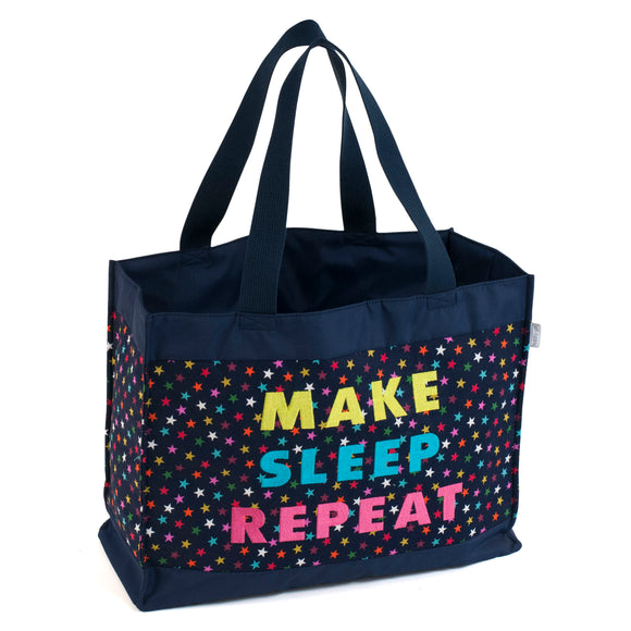 HobbyGift Craft Bag - Shoulder Tote - with Embroidered Slogan - Navy Stars