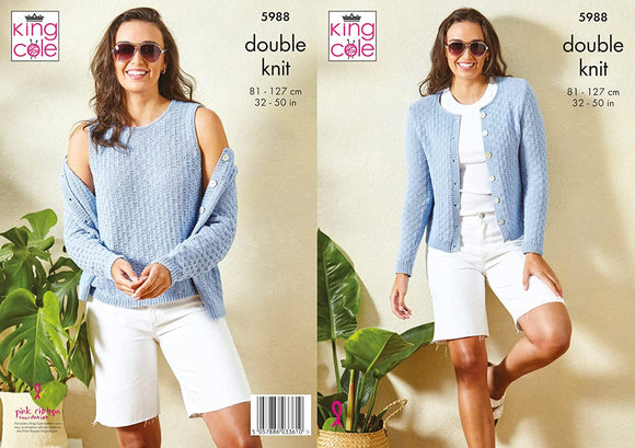 King Cole Pattern Cardigan & Top Knitted in Linendale DK 5988