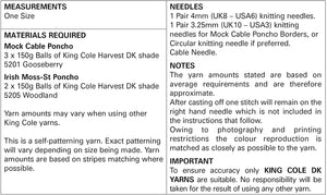 King Cole Knitting Pattern Double Knit Harvest DK - Ponchos 5785