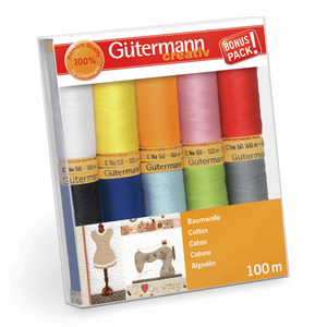 Gutermann Thread Set: Natural Cotton C No. 50 - 10 x 100m - Colour Assortment 2