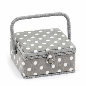 HobbyGift Small Sewing Box - Square - Grey Linen Polka Dot