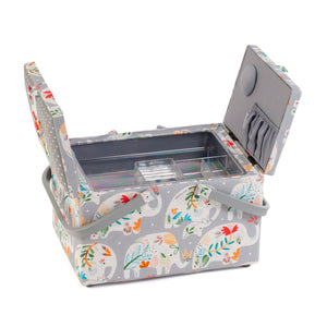 HobbyGift Sewing Box (L) - Twin Lid - Appliqué Lid - Elephants
