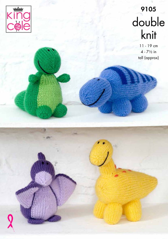 King Cole Knitting Pattern Dinosaurs Knitted in Big Value DK 50g - 9105
