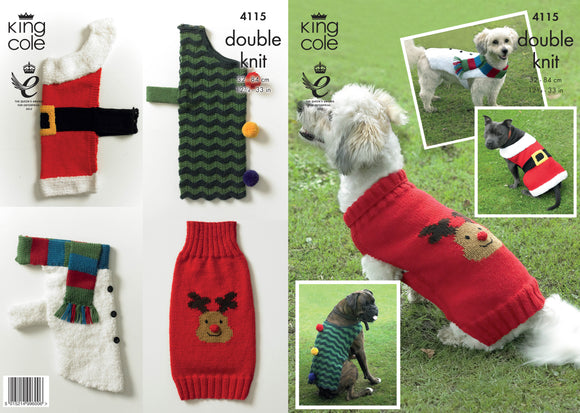 King Cole Knitting Pattern - 4115 Christmas Dog Coats DK