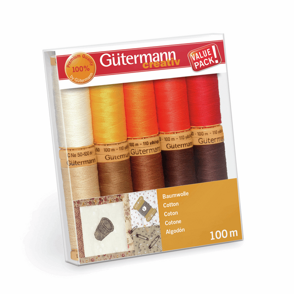 Gutermann Cotton Thread Set - 10 x 100m Reels - Red and Brown Shades