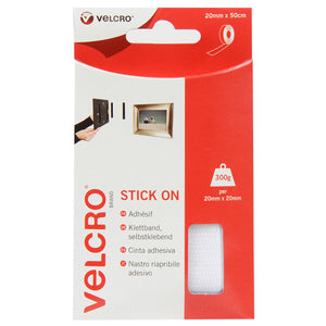 VELCRO® Brand Stick On Tape - White - Hook & Loop - 20mm x 50cm