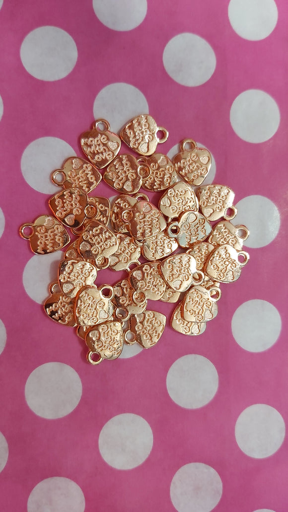 Rose Gold Heart Charms Made With Love