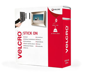 VELCRO® Brand Stick On Tape - White - Hook & Loop - Box of 20mm x 10m