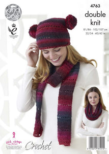 King Cole Crochet Pattern 4763 - Top with Yoke& Accessories Riot DK