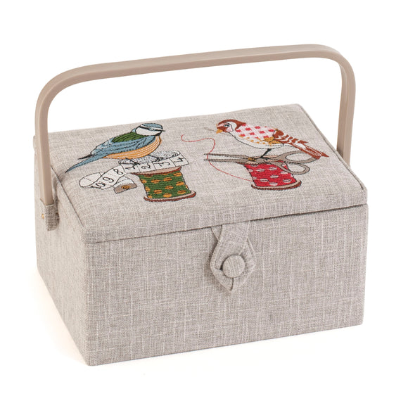 HobbyGift Sewing Box (M) - Embroidered Lid - Birds on Bobbin