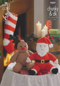 King Cole Knitting Pattern Christmas Santa & Rudolph Toys & Christmas Stocking - Chunky & Double Knit 9007