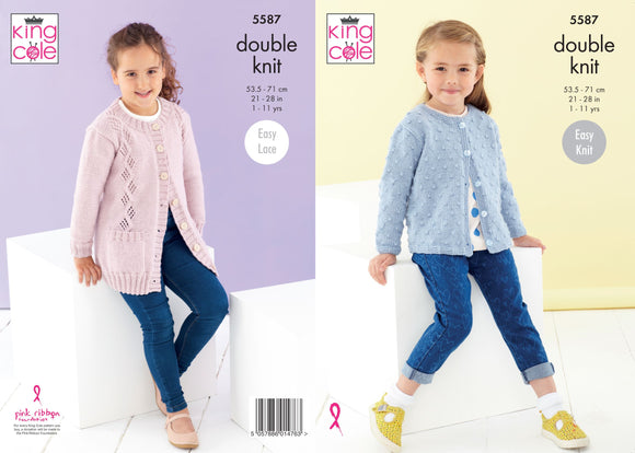 King Cole Knitting Pattern Girls Cardigans - DK 5587 - Childrens