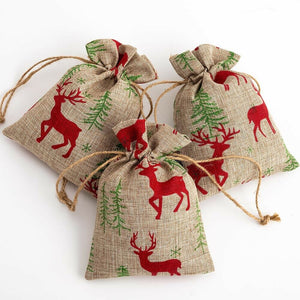 Christmas Hessian Drawstring Favour Bags - 6 Designs