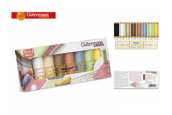 Gutermann Sewing Thread Set: Cotton: 8 x 100m: with Universal Ruler