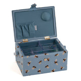 HobbyGift Sewing Box (M) - Embroidered Lid - Blue Bees